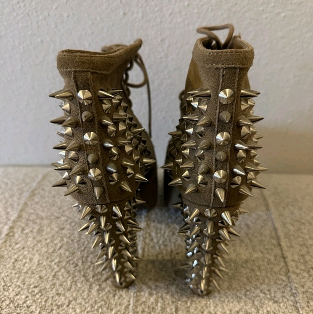 Jeffrey Campbell Lita Suede Tan Silver Spike Booties 6